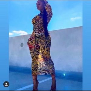 Mixed Print Long Sleeve Sheer Dress!